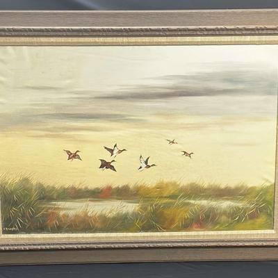 Oil Painting Of Ducks In Flight By H Bamers