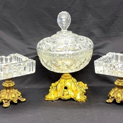 Vintage Cut Glass Compote Bowl And Ashtrays