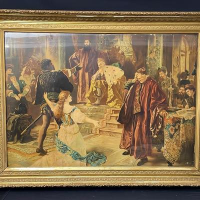 Large Antique Framed Tapestry Signed By Geo Berger