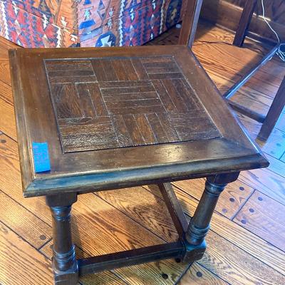 Wood End Table with Parquet-style Top, Solid Wood - Vintage