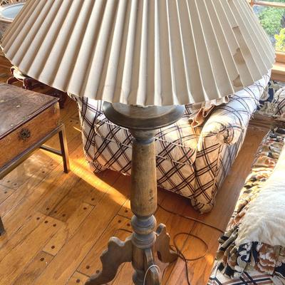 Wood Tripod Lamp With Pleated Shade, Vintage (1st)