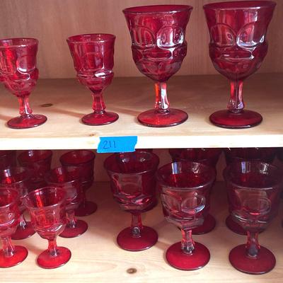 Vintage Fostoria Argus Ruby Red Water Goblets, 2 Sizes