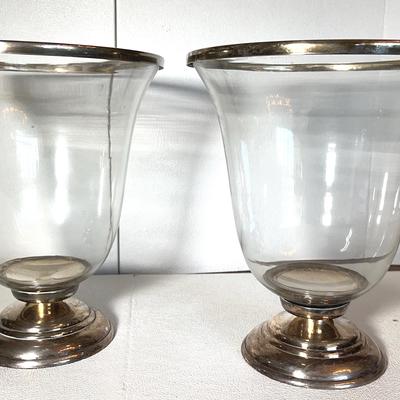 Antique Silverplate Hurricane Lamps, 2 Pcs