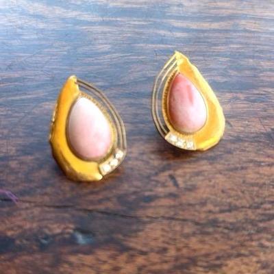 Gemstone Earrings-Stamped 750 With Diamonds - Vintage Jewelry