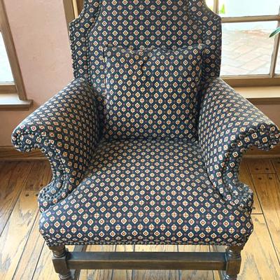 Antique Jacobean Custom-Upholstered Chair, Solid Wood (1st)
