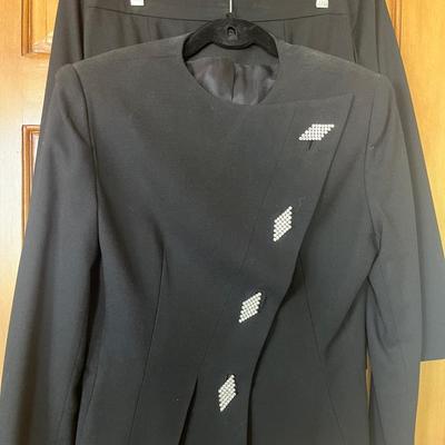 Black Fancy Dinner Jacket/Suit, 80’s- One skirt, 2 jackets - Size 8