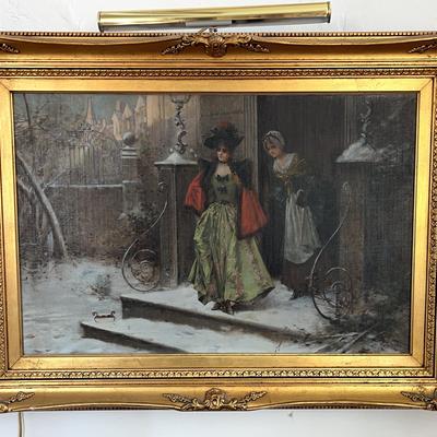 E Percy Moran Original Oil Painting, Gilded Frame & Attached Display Light- Victorian RESERVE
