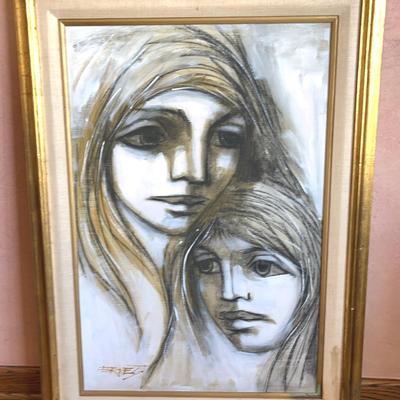 Original Acrylic Painting on Canvas by Ernest, Signed, Goldtone Frame