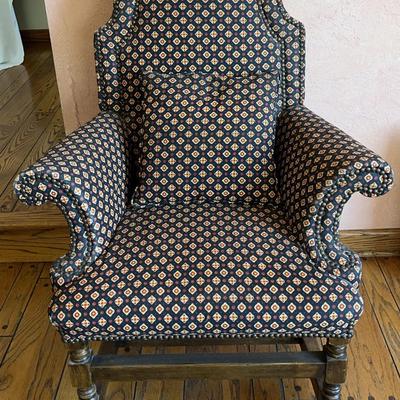 Antique Jacobean Custom-Upholstered Chair, Solid Wood (2nd)