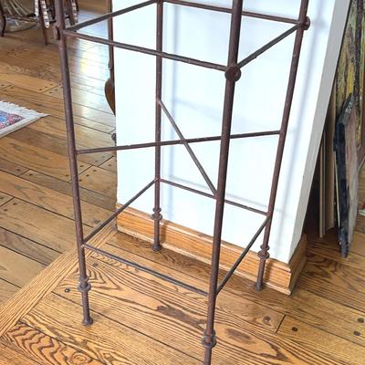 Wrought Iron Brushed-Rust Finish Glass Top Pedestal Table