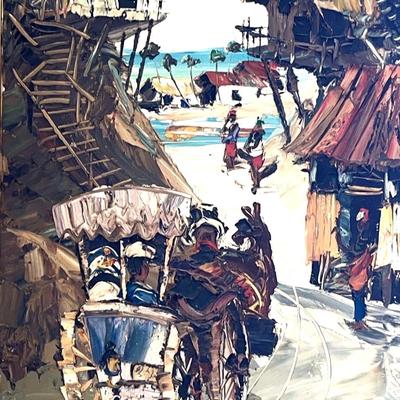 Original Oil Painting - Tropical Village Scene by Paul Blaine Henrie 