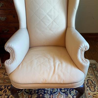 Wingback Antique Chair- Custom Contemporary Linen Upholstery (1st)