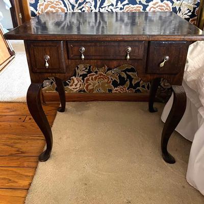 Antique End Table - Solid Wood, Dark Finish, Brass Handles