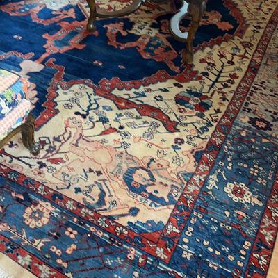 Serapi Persian Rug, 10x13 Feet -Blue, White and Red 