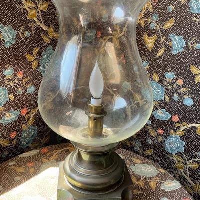 Brass and Glass Electric Hurricane Table Lamp - Large, Vintage, Tested