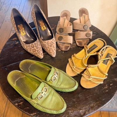 Designer-4 Pairs Of Women's Shoes- 2 Ferragamo, Manolo, Donna Karan- Sizes 7-7.5