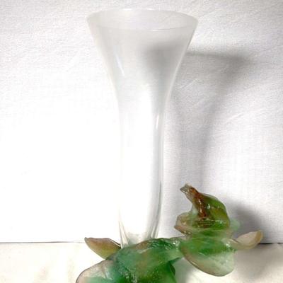 Daum France Crystal Art Glass Vase- Frog Nenuphare- 19th Century 