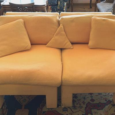 MidCentury Sectional Peach Upholstered Pair of Sofa Chairs - Down-filled Cushions