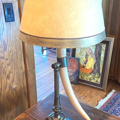 Vintage Faux Horn and Brass Table Lamp - Gold Leaf 