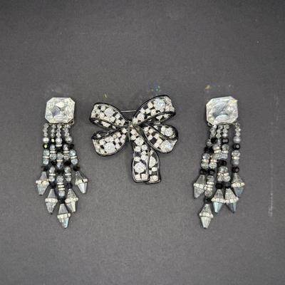 Rhinestone Brooch and Earrings Suite 