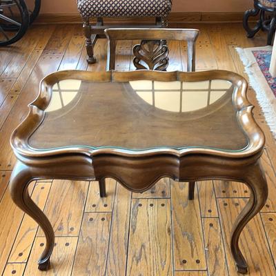 Antique Queen Anne Style Walnut End Table with Antique Walnut Child’s Chair