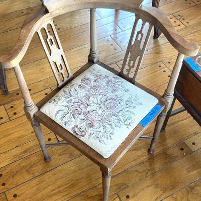 Antique French Country Corner Chair - Needlepoint Seat circa 20th Century 