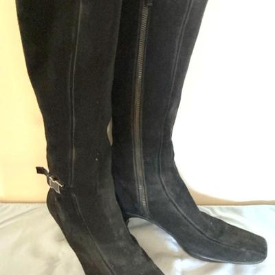 Prada Black Suede Zippered Boots, Kitten Heels Size 37