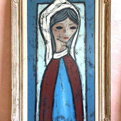 Renato Volpini “Lady With White Hood” - MidCentury - Signed & Framed
