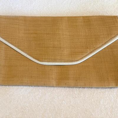 Retro- Bottega Veneta Woven Bag- Woven Fiber and White Leather Edging Snap Closure