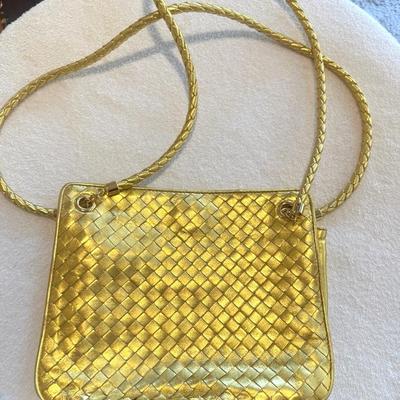 Bottega Veneta Intrecciato Leather Gold Tone Bag and Shoulder Strap 