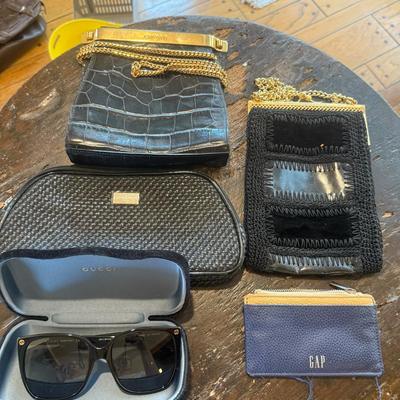 Gucci Sunglasses with Case & Clutch Handbags- All Dark Tones- Large Lot- Gap coin bag 