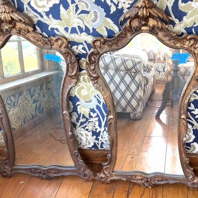 Vintage French-Style Diminished-Gold Tone Wall Mirrors - Pair