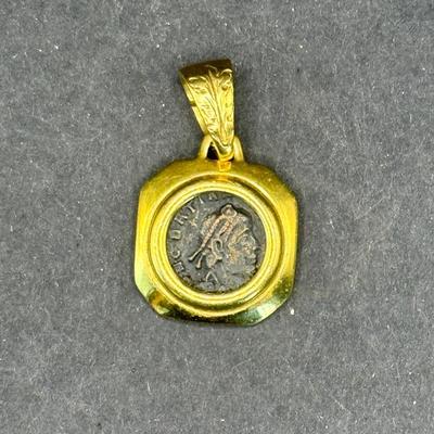 Roman Coin In Gold Bezel And Opening Bale 