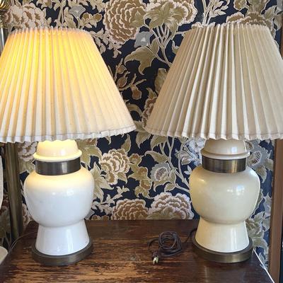Ginger Jar Porcelain and Brass Lamps - Pair, Antique