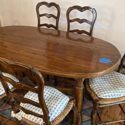 French Country Oval Oak Dining Table and Ladderback Chairs, Vintage