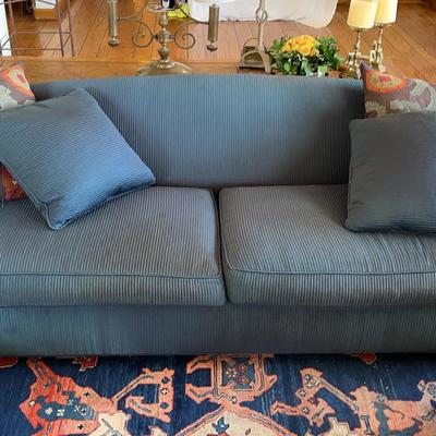 Ribbed Satin Upholstered Navy Blue Sofa 4-Seater