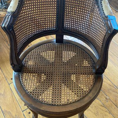 French Country Swivel Vanity Chair with Cane Back and Seat, Vintage