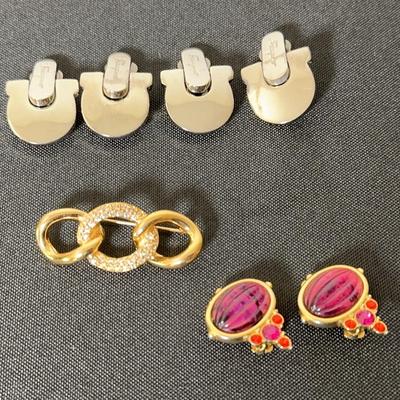 Designer Costume Jewelry Lot – Ferragamo Earrings, Givenchy Earrings & Christian Dior Brooch