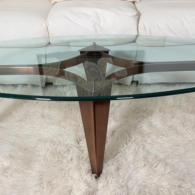 Mid-Century Modern Style Oval Glass Coffee Table | Metal Base
