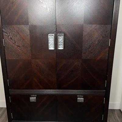 Harbor Home Dark Wood Armoire with Geometric Veneer & Silver-Tone Hardware