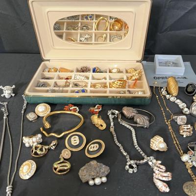 Vintage & Costume Jewelry Lot – Includes Givenchy Earrings, Necklaces, Rings, Brooches & Box