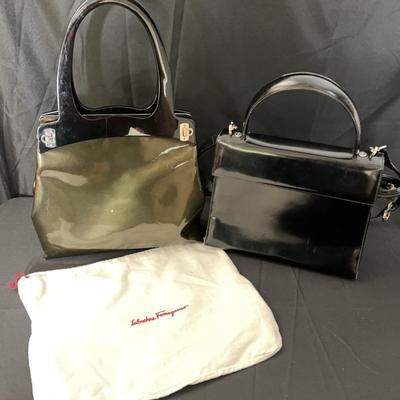 Salvatore Ferragamo Black Patent Leather Handbag Pair | Certificates of Authenticity