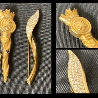 Fendi & Christian Dior Gold-Tone Brooch Lot | Designer Costume Jewelry