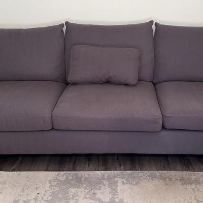 Interior Define 3-Seat Sofa #1 – Modern Charcoal Gray Upholstery with Tapered Wood Legs
