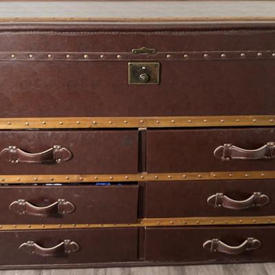 Vintage Steamer Trunk Style Dresser with Leather Handles