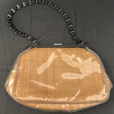 Salvatore Ferragamo Raffia & PVC Shoulder Bag with Chain Strap | Certificate of Authenticity