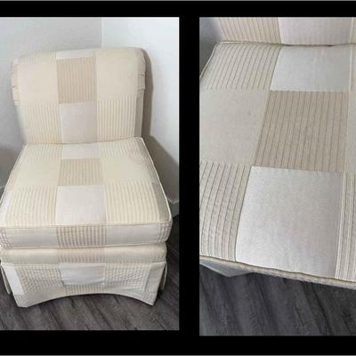 Drexel Traditional Upholstery Slipper Chair | Neutral Checkerboard Fabric
