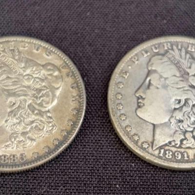 1883-p & 1891-o Morgan Silver Dollars |  Lady Liberty obverse and eagle reverse