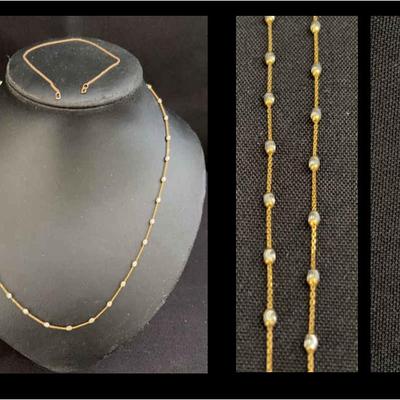 14K Yellow Gold Beaded Necklace & Box Chain Bracelet Set | Made in Italy | Total Weight 5g