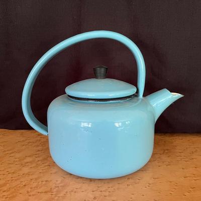 Vintage French MCM Turquoise Enamel Teapot 